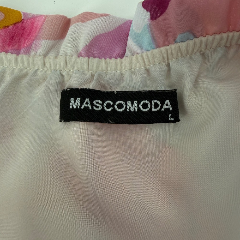 Mascomoda Womens Pink Orange Abstract V-Neck Smocked Cuff Blouse Large - Picture 4 of 9